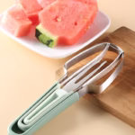Taietor Decojitor pentru Pepene, Flippy, pentru Legume si Fructe, Multifunctional, Set din 3 Parti, Otel Inoxidabil si Plastic PP, 22.5 x 7 cm Verde - imagine 2