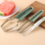 Taietor Decojitor pentru Pepene, Flippy, pentru Legume si Fructe, Multifunctional, Set din 3 Parti, Otel Inoxidabil si Plastic PP, 22.5 x 7 cm Verde - imagine 6
