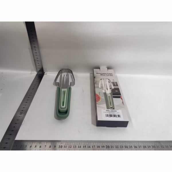 Taietor Decojitor pentru Pepene, Flippy, pentru Legume si Fructe, Multifunctional, Set din 3 Parti, Otel Inoxidabil si Plastic PP, 22.5 x 7 cm Verde - imagine 7