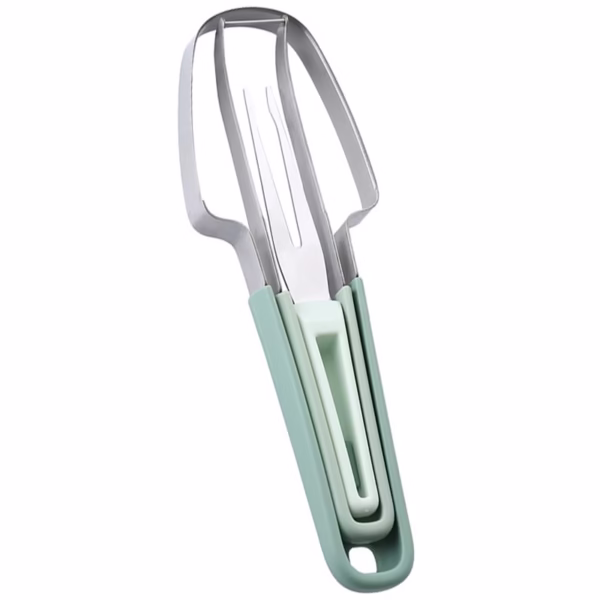Taietor Decojitor pentru Pepene, Flippy, pentru Legume si Fructe, Multifunctional, Set din 3 Parti, Otel Inoxidabil si Plastic PP, 22.5 x 7 cm Verde - imagine 1