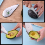 Taietor special pentru avocado Flippy, 3 in 1, forma curbata, zimti pentru apucare si taiere, din otel inoxidabil, 15 x 6 cm, gri - imagine 2