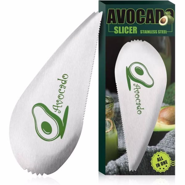 Taietor special pentru avocado Flippy, 3 in 1, forma curbata, zimti pentru apucare si taiere, din otel inoxidabil, 15 x 6 cm, gri - imagine 5