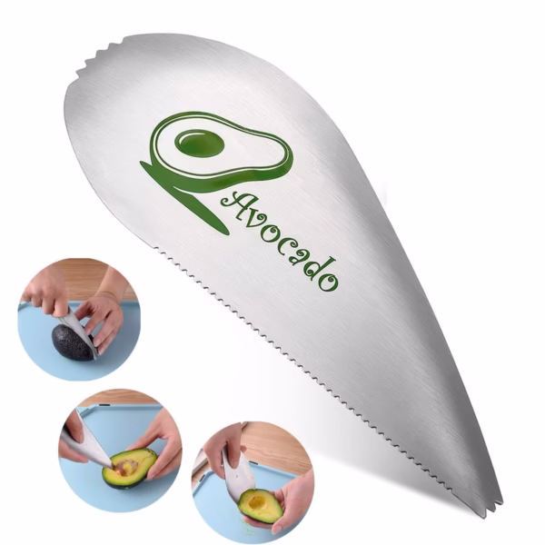 Taietor special pentru avocado Flippy, 3 in 1, forma curbata, zimti pentru apucare si taiere, din otel inoxidabil, 15 x 6 cm, gri - imagine 6