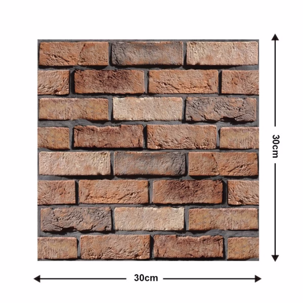 Set 10 x Placi Tapet Autocolant 3D cu Imitatie de Caramida de Exterior, pentru Perete Bucatarie Sufragerie, Usor de Curatat, Rezistent la Apa, Autoadeziv, 30x30 cm, Maro - imagine 2
