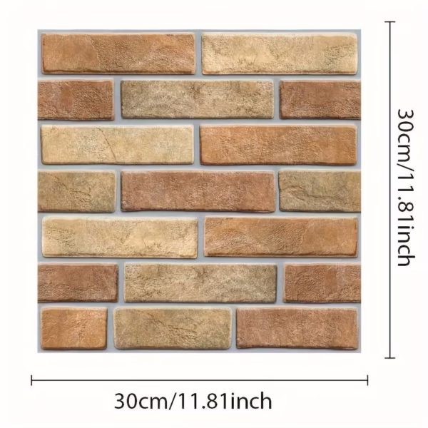 Set 10 x Placi Tapet Autocolant 3D cu Imitatie de Caramida de Piatra, pentru Perete Bucatarie Sufragerie, Usor de Curatat, Rezistent la Apa, Autoadeziv, 30x30 cm, Maro - imagine 5
