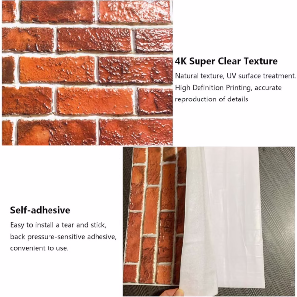 10 x Placi Tapet Autocolant 3D cu Imitatie de Caramida, pentru Perete Bucatarie Sufragerie, Usor de Curatat, Rezistent la Apa, Autoadeziv, 30x30 cm, Rosu - imagine 6