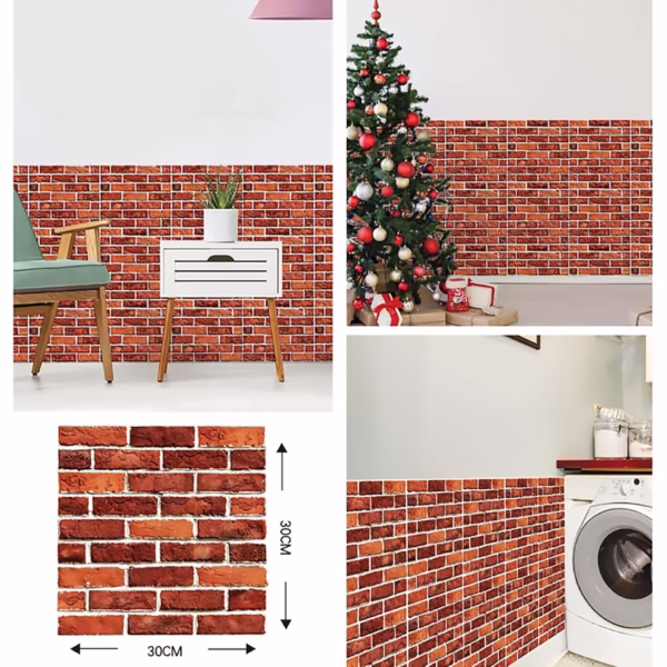 10 x Placi Tapet Autocolant 3D cu Imitatie de Caramida, pentru Perete Bucatarie Sufragerie, Usor de Curatat, Rezistent la Apa, Autoadeziv, 30x30 cm, Rosu - imagine 7