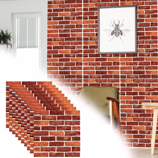 10 x Placi Tapet Autocolant 3D cu Imitatie de Caramida, pentru Perete Bucatarie Sufragerie, Usor de Curatat, Rezistent la Apa, Autoadeziv, 30x30 cm, Rosu - imagine 8