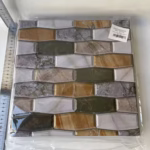 Set 10 x Placi Tapet Autocolant 3D cu Imitatie de Marmura Asimetrica,  pentru Perete Bucatarie Sufragerie, Usor de Curatat, Rezistent la Apa, Autoadeziv, 30x30 cm, Maro Gri Negru - imagine 2