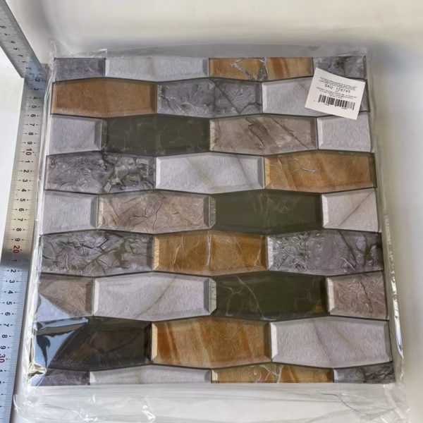 Set 10 x Placi Tapet Autocolant 3D cu Imitatie de Marmura Asimetrica,  pentru Perete Bucatarie Sufragerie, Usor de Curatat, Rezistent la Apa, Autoadeziv, 30x30 cm, Maro Gri Negru - imagine 2