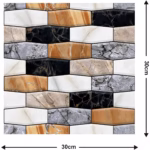 Set 10 x Placi Tapet Autocolant 3D cu Imitatie de Marmura Asimetrica,  pentru Perete Bucatarie Sufragerie, Usor de Curatat, Rezistent la Apa, Autoadeziv, 30x30 cm, Maro Gri Negru - imagine 3