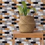 Set 10 x Placi Tapet Autocolant 3D cu Imitatie de Marmura Asimetrica,  pentru Perete Bucatarie Sufragerie, Usor de Curatat, Rezistent la Apa, Autoadeziv, 30x30 cm, Maro Gri Negru - imagine 6