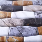 Set 10 x Placi Tapet Autocolant 3D cu Imitatie de Marmura Asimetrica,  pentru Perete Bucatarie Sufragerie, Usor de Curatat, Rezistent la Apa, Autoadeziv, 30x30 cm, Maro Gri Negru - imagine 8