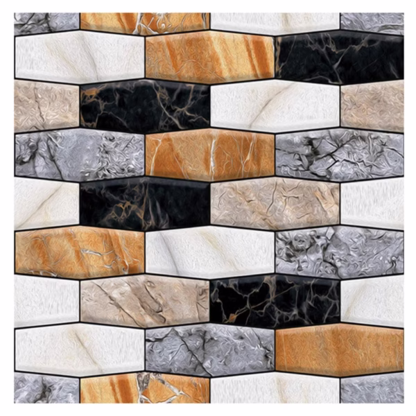 Set 10 x Placi Tapet Autocolant 3D cu Imitatie de Marmura Asimetrica,  pentru Perete Bucatarie Sufragerie, Usor de Curatat, Rezistent la Apa, Autoadeziv, 30x30 cm, Maro Gri Negru - imagine 1