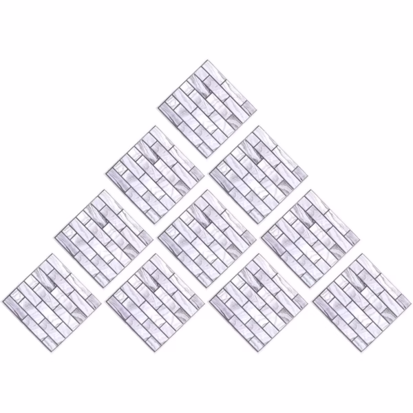 10 x Placi Tapet Autocolant 3D cu Imitatie de Marmura Dreptunghiulara, pentru Perete Bucatarie Sufragerie, Usor de Curatat, Rezistent la Apa, Autoadeziv, 30x30 cm, Gri - imagine 2