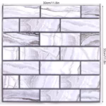 10 x Placi Tapet Autocolant 3D cu Imitatie de Marmura Dreptunghiulara, pentru Perete Bucatarie Sufragerie, Usor de Curatat, Rezistent la Apa, Autoadeziv, 30x30 cm, Gri - imagine 5