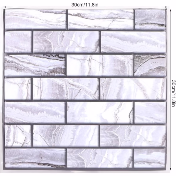 10 x Placi Tapet Autocolant 3D cu Imitatie de Marmura Dreptunghiulara, pentru Perete Bucatarie Sufragerie, Usor de Curatat, Rezistent la Apa, Autoadeziv, 30x30 cm, Gri - imagine 5