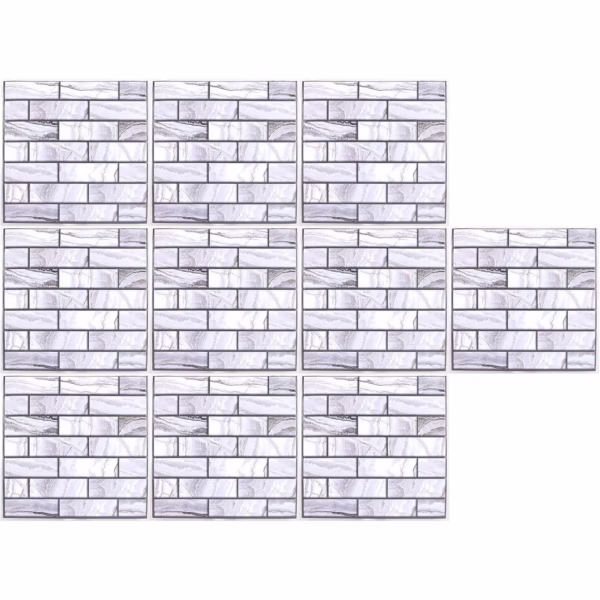 10 x Placi Tapet Autocolant 3D cu Imitatie de Marmura Dreptunghiulara, pentru Perete Bucatarie Sufragerie, Usor de Curatat, Rezistent la Apa, Autoadeziv, 30x30 cm, Gri - imagine 6