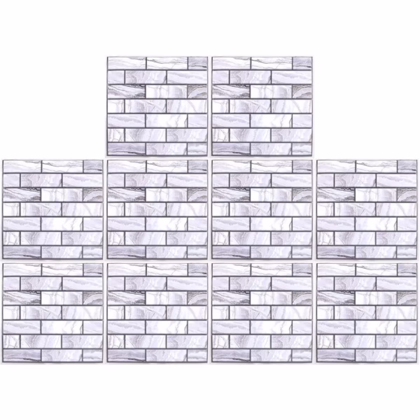 10 x Placi Tapet Autocolant 3D cu Imitatie de Marmura Dreptunghiulara, pentru Perete Bucatarie Sufragerie, Usor de Curatat, Rezistent la Apa, Autoadeziv, 30x30 cm, Gri - imagine 7