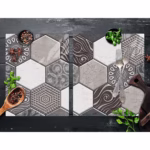 10 x Placi Tapet Autocolant 3D cu Imitatie de Marmura Hexagonala, pentru Perete Bucatarie Sufragerie, Usor de Curatat, Rezistent la Apa, Autoadeziv, 30x30 cm, Gri - imagine 3