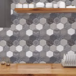 10 x Placi Tapet Autocolant 3D cu Imitatie de Marmura Hexagonala, pentru Perete Bucatarie Sufragerie, Usor de Curatat, Rezistent la Apa, Autoadeziv, 30x30 cm, Gri - imagine 5