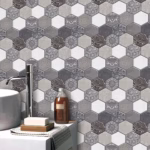 10 x Placi Tapet Autocolant 3D cu Imitatie de Marmura Hexagonala, pentru Perete Bucatarie Sufragerie, Usor de Curatat, Rezistent la Apa, Autoadeziv, 30x30 cm, Gri - imagine 7