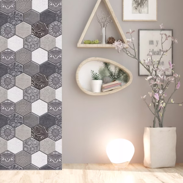 10 x Placi Tapet Autocolant 3D cu Imitatie de Marmura Hexagonala, pentru Perete Bucatarie Sufragerie, Usor de Curatat, Rezistent la Apa, Autoadeziv, 30x30 cm, Gri - imagine 8