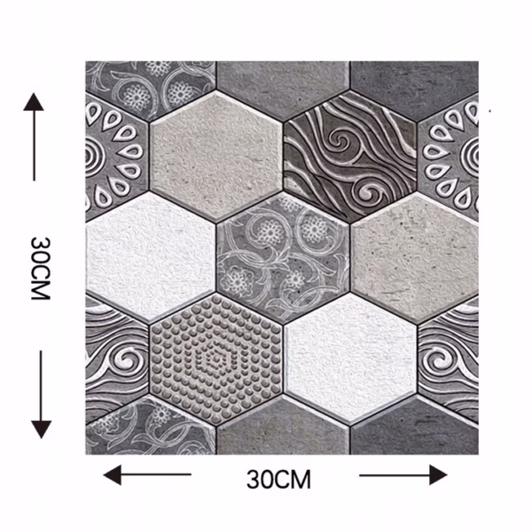 10 x Placi Tapet Autocolant 3D cu Imitatie de Marmura Hexagonala, pentru Perete Bucatarie Sufragerie, Usor de Curatat, Rezistent la Apa, Autoadeziv, 30x30 cm, Gri - imagine 10