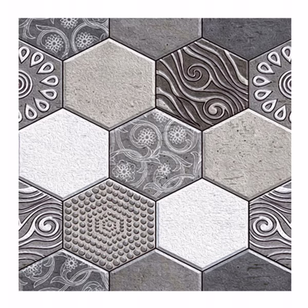 10 x Placi Tapet Autocolant 3D cu Imitatie de Marmura Hexagonala, pentru Perete Bucatarie Sufragerie, Usor de Curatat, Rezistent la Apa, Autoadeziv, 30x30 cm, Gri - imagine 1