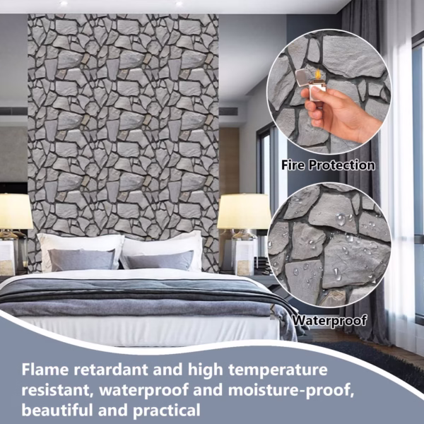 Set 10 x Placi Tapet Autocolant 3D cu Imitatie de Pietre, pentru Perete Bucatarie Sufragerie, Usor de Curatat, Rezistent la Apa, Autoadeziv, 30x30 cm, Gri - imagine 9