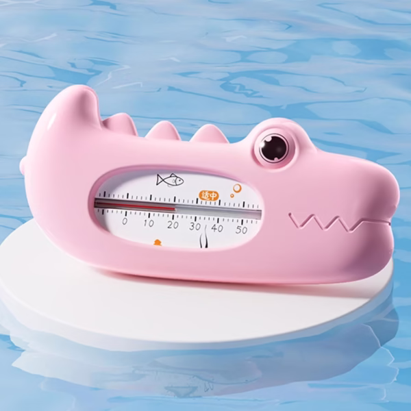 Termometru pentru Baie, Flippy, Plutitor, Rezistent la apa, Multifunctional, Model Crocodil, 2.7x6.5x3.7 cm, Roz - imagine 2