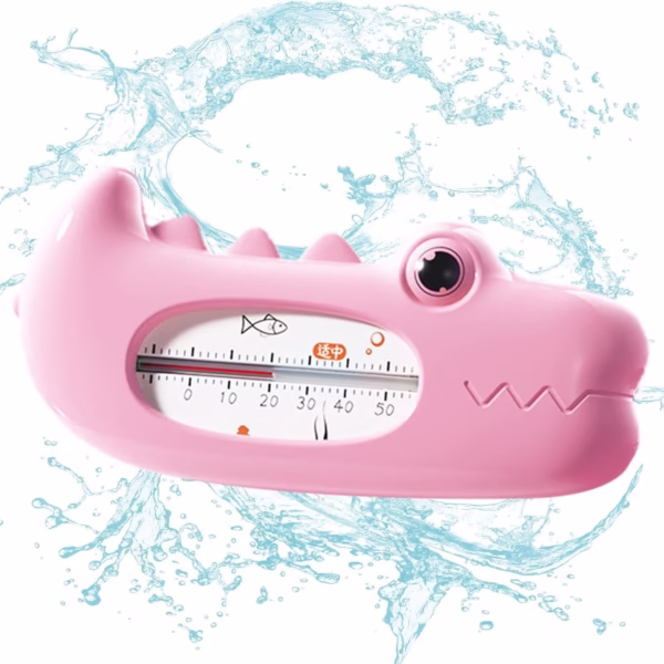 Termometru pentru Baie, Flippy, Plutitor, Rezistent la apa, Multifunctional, Model Crocodil, 2.7x6.5x3.7 cm, Roz - imagine 3