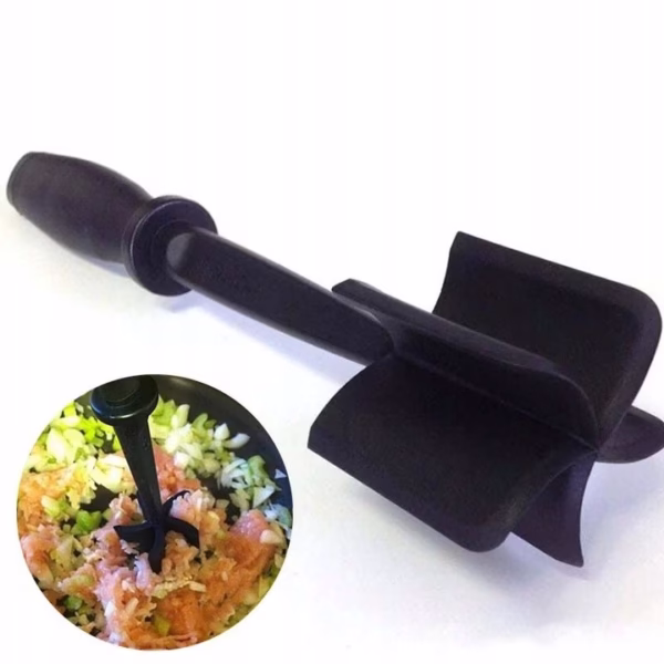 Tocator de Carne Manual, Flippy, cu Lama pentru Tocarea si Amestecarea Carnii, 28x6cm, cu 5 Lame Curbate, Rezistent la Caldura, Multifunctional, Plastic Rezistent, Negru - imagine 2