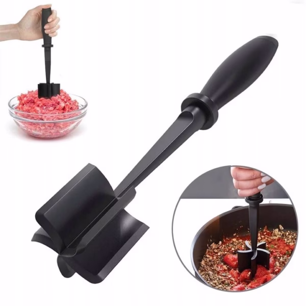 Tocator de Carne Manual, Flippy, cu Lama pentru Tocarea si Amestecarea Carnii, 28x6cm, cu 5 Lame Curbate, Rezistent la Caldura, Multifunctional, Plastic Rezistent, Negru - imagine 3