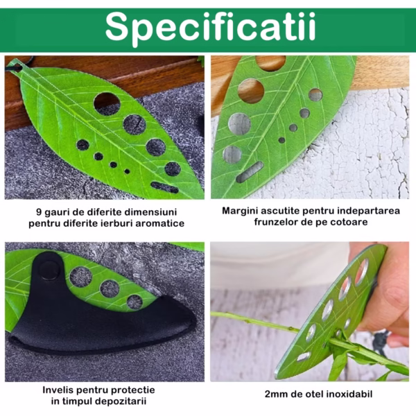 Tocator manual pentru ierburi Flippy, instrument de curatat frunze, tocator, margini ascutie, 9 gauri de diferite dimensiuni, multifunctional, material otel inoxidabil, rezistent la rugina, 14 x 5.5 cm, verde - imagine 6
