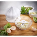 Tocator manual pentru usturoi, in forma de usturoi, cutite rezistente, utilizare prin apasare, material ABS si inox, 9.5x9.5x9.3 cm, alb - imagine 2
