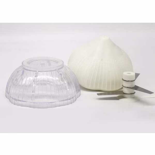 Tocator manual pentru usturoi, in forma de usturoi, cutite rezistente, utilizare prin apasare, material ABS si inox, 9.5x9.5x9.3 cm, alb - imagine 5
