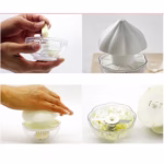 Tocator manual pentru usturoi, in forma de usturoi, cutite rezistente, utilizare prin apasare, material ABS si inox, 9.5x9.5x9.3 cm, alb - imagine 6