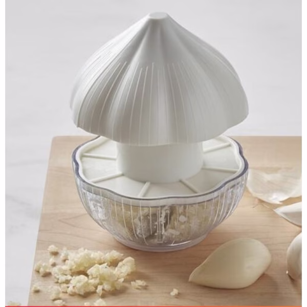 Tocator manual pentru usturoi, in forma de usturoi, cutite rezistente, utilizare prin apasare, material ABS si inox, 9.5x9.5x9.3 cm, alb - imagine 7