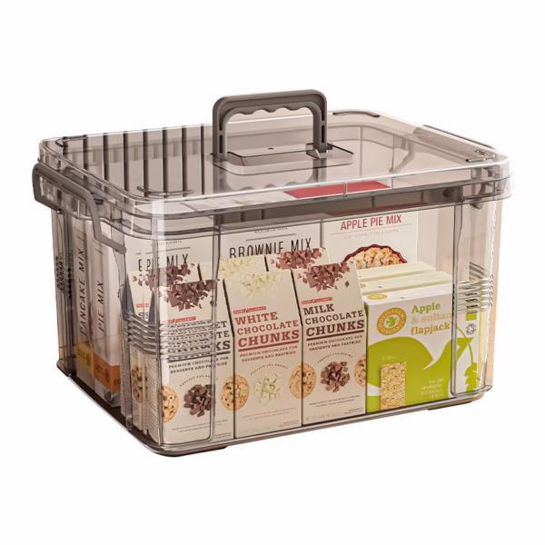 toys-snacks-sundries-sealed-portable-plastic-frame-transparent-storage-box-storage-box-l-size-suitcase-38-5-27-5-22cm-main-673ec4405a1e0 Cutie De Depozitare, Flippy, Tip Valiza, pentru Alimente, Jucarii, Accesorii, Transparent-Gri, Marime L, 38.5x27.5x22 cm - imagine 1