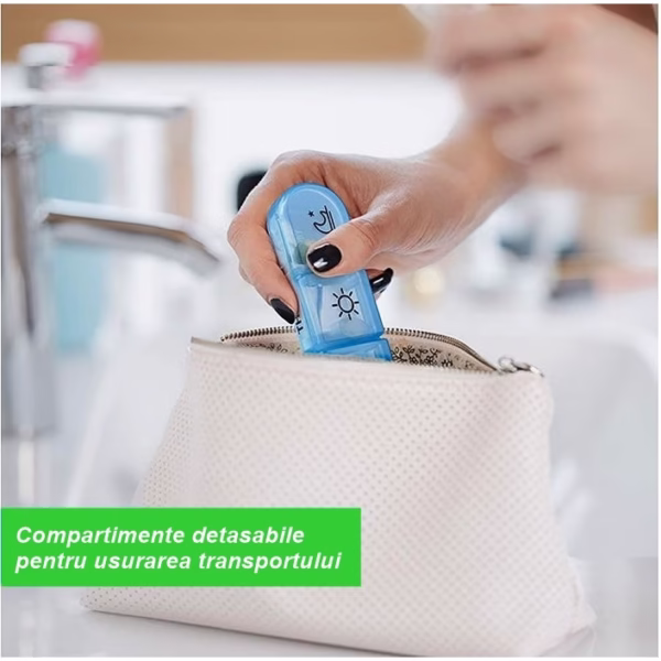 Cutie Depozitare Medicamente, Flippy, 7 Zile, 21 Compartimente, Cutie Suport, Recipiente Detasabile, Portabila, Multicolor, Cutie Transparenta, 15.6x12 cm - imagine 2