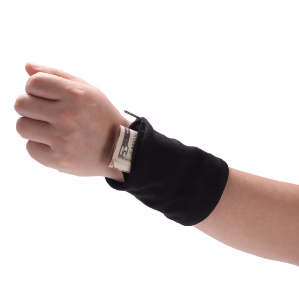 Banderola pentru Încheietura Mainii, Flippy, Suport Carduri si Chei, Multifunctional, cu Fermoar, Impermeabil, Confortabil, Negru - imagine 1