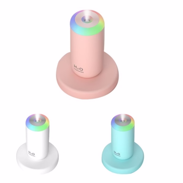Umidificator, H2O, cu Difuzor de Aroma, Lumina de Noapte LED in 7 Culori, Zgomot Redus, 14.7x7.2cm, 350mL, Culoare Albastra - imagine 3