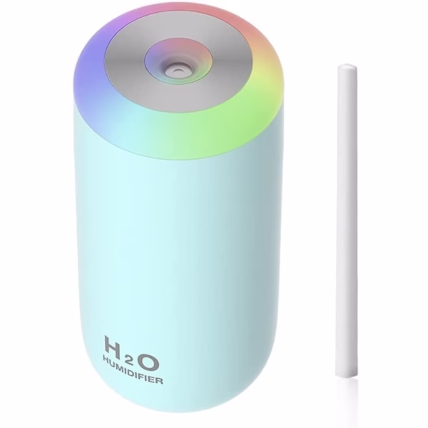 Umidificator, H2O, cu Difuzor de Aroma, Lumina de Noapte LED in 7 Culori, Zgomot Redus, 14.7x7.2cm, 350mL, Culoare Albastra - imagine 5