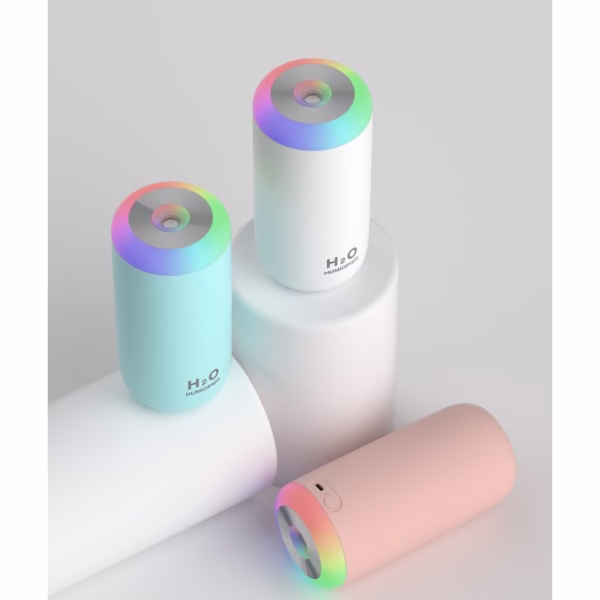Umidificator, H2O, cu Difuzor de Aroma, Lumina de Noapte LED in 7 Culori, Zgomot Redus, 14.7x7.2cm, 350mL, Culoare Roz - imagine 5