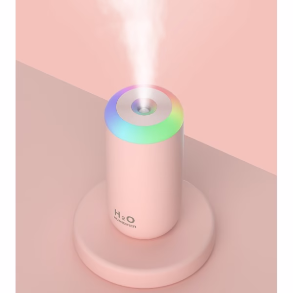 Umidificator, H2O, cu Difuzor de Aroma, Lumina de Noapte LED in 7 Culori, Zgomot Redus, 14.7x7.2cm, 350mL, Culoare Roz - imagine 6