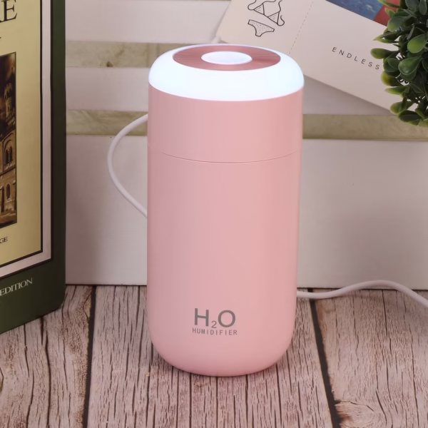 Umidificator, H2O, cu Difuzor de Aroma, Lumina de Noapte LED in 7 Culori, Zgomot Redus, 14.7x7.2cm, 350mL, Culoare Roz - imagine 9