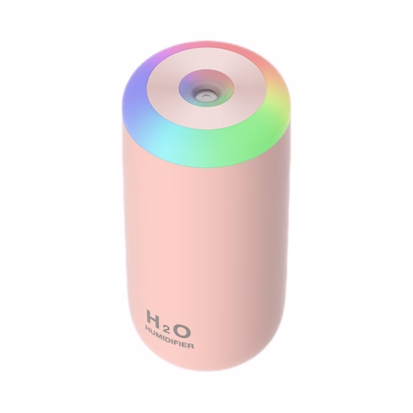 Umidificator, H2O, cu Difuzor de Aroma, Lumina de Noapte LED in 7 Culori, Zgomot Redus, 14.7x7.2cm, 350mL, Culoare Roz - imagine 1