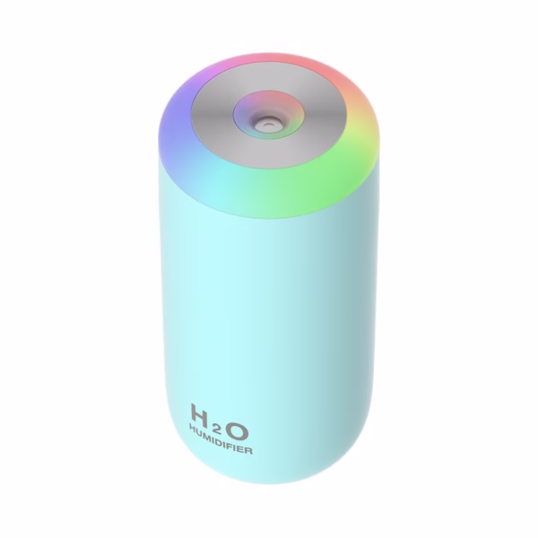 Umidificator, H2O, cu Difuzor de Aroma, Lumina de Noapte LED in 7 Culori, Zgomot Redus, 14.7x7.2cm, 350mL, Culoare Albastra - imagine 1