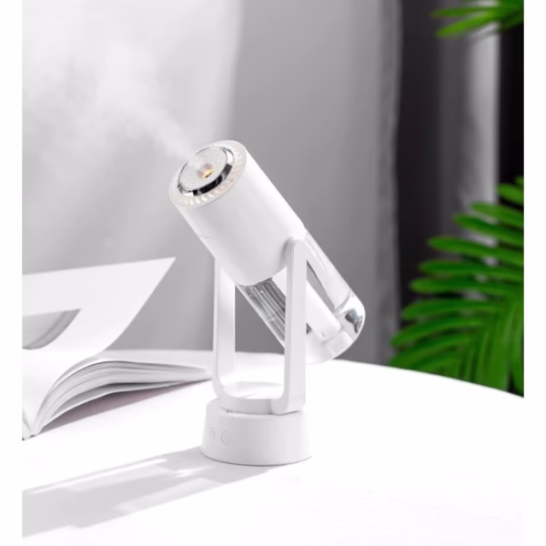 Umidificator si Purificator aer ultrasonic portabil, rezervor 200ml, cu ioni negativi, LED 7 culori, rotatie 360 grade, Alb - imagine 3